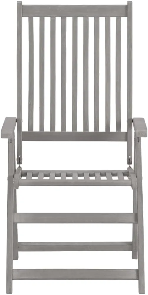6-Piece Solid Acacia Wood Patio Reclining Chairs with Cushions - Adjustable Gray Outdoor Lounge Furniture for Garden Backyard Poolside
