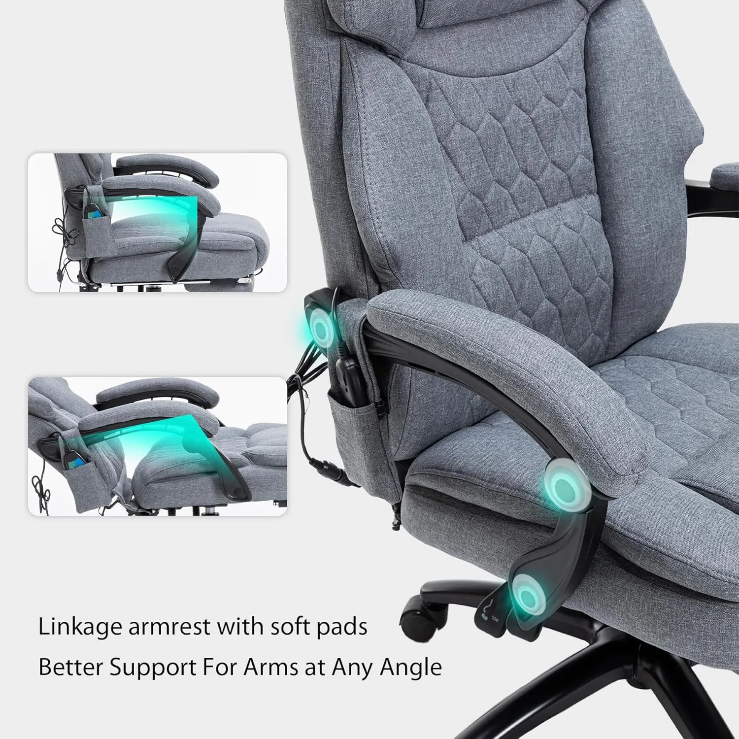 6 Points Massage Office Chair with Heat,Reclining Office Chair with Foot Rest,Vibration Home Office Desk Chairs for Heavy People 400lbs,Ergonomic Managerial Executive Chairs (Grey)