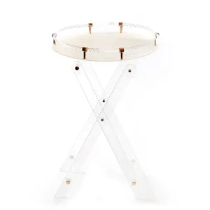 63 CM Clear Folding Plexi Round Tray Table Portable Side Table for Bedroom Living Room Kitchen Nightstand