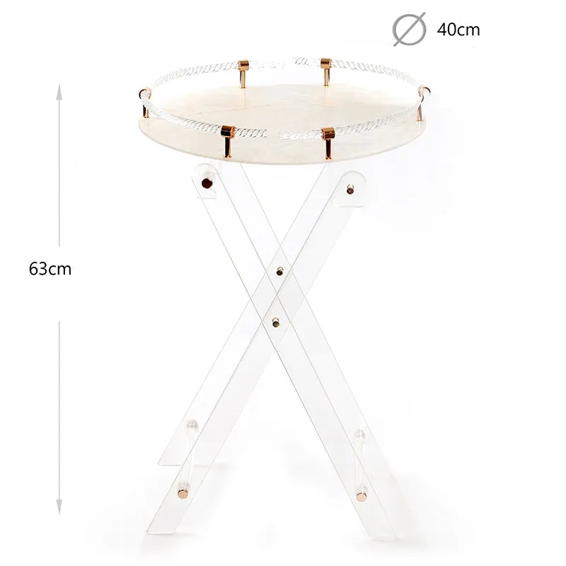 63 CM Clear Folding Plexi Round Tray Table Portable Side Table for Bedroom Living Room Kitchen Nightstand