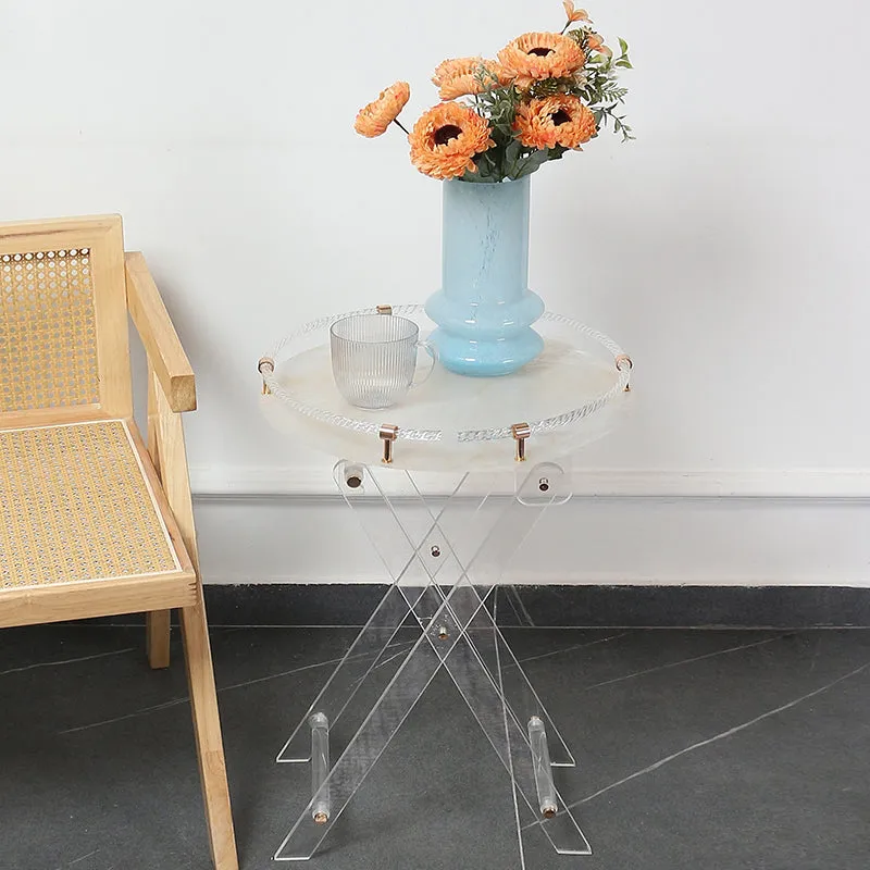 63 CM Clear Folding Plexi Round Tray Table Portable Side Table for Bedroom Living Room Kitchen Nightstand