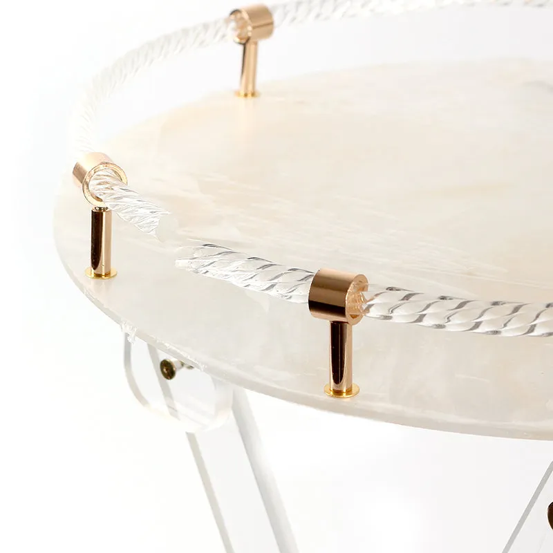 63 CM Clear Folding Plexi Round Tray Table Portable Side Table for Bedroom Living Room Kitchen Nightstand