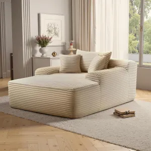 68'' Chaise Lounge Chair Indoor, Beige Plush Corduroy Cloud Couch, Fluffy Oversized Sofa Bed for Bedroom Living Room, Comfy Boneless Reading Longue Chair Sleeper Sofa No Assembly