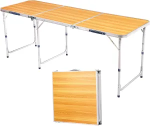 6ft Folding Camping Table, Outdoor Lightweight Foldable Table, Portable Utility Patio Tables with Carry Handle and Adjustable Legs Rectangular Picnic Tables for Tailgating Patio Wedding Party