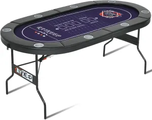 71 Inch Poker Table Foldable, 8 Player Folding Poker Tables w/Collapsible Legs, Casino Grade Felt, Padded Rails and Cup Holders, Portable Poker Table for Texas Holdem Poker and Blackjack