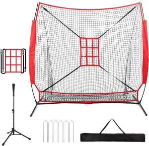 7x7 ft Baseball Net with Large Ball Collection System, Hitting Net with Carry Bag, Batting Tee, Nine-Grid Target and U-Shaped Ground Nail