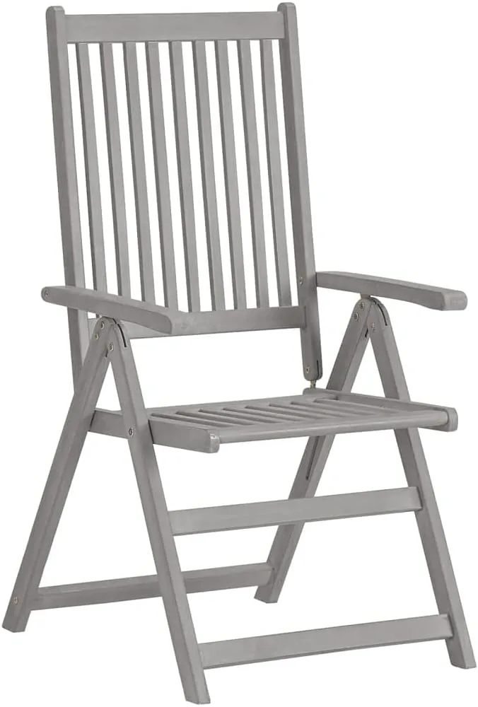 8-Piece Gray Acacia Wood Patio Reclining Chairs with Blue Cushions, Outdoor Furniture Set with 5-Position Adjustable Backrest for Poolside Lounging and Garden Relaxation