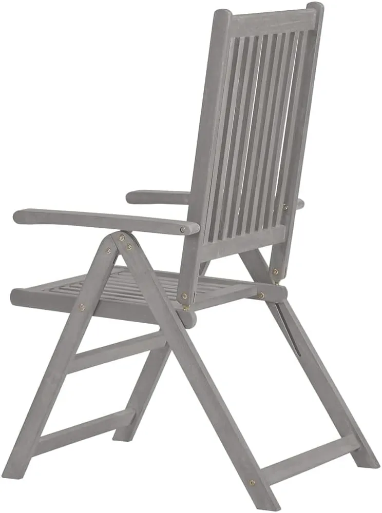8-Piece Gray Acacia Wood Patio Reclining Chairs with Blue Cushions, Outdoor Furniture Set with 5-Position Adjustable Backrest for Poolside Lounging and Garden Relaxation