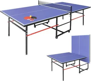 8FT/9ft Mid-Size Ping Pong Table Foldable, Outdoor Table Tennis Table Portable Ping Pong Table Set for Backyard Garden Indoor Games with Net, 2 Table Tennis Paddles and 3 Balls