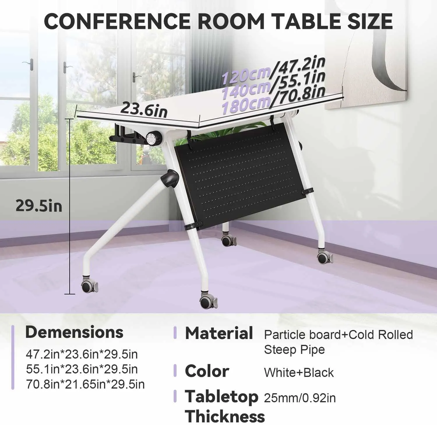8pcs Modern White Office Conference Table,70.8Lx21.6Wx29.5H Inches Large Rectangle Meeting Table for 8-16 People,Folding Conferece Room Tables,Mobile Training Table Durable Seminar Boardroom Tables