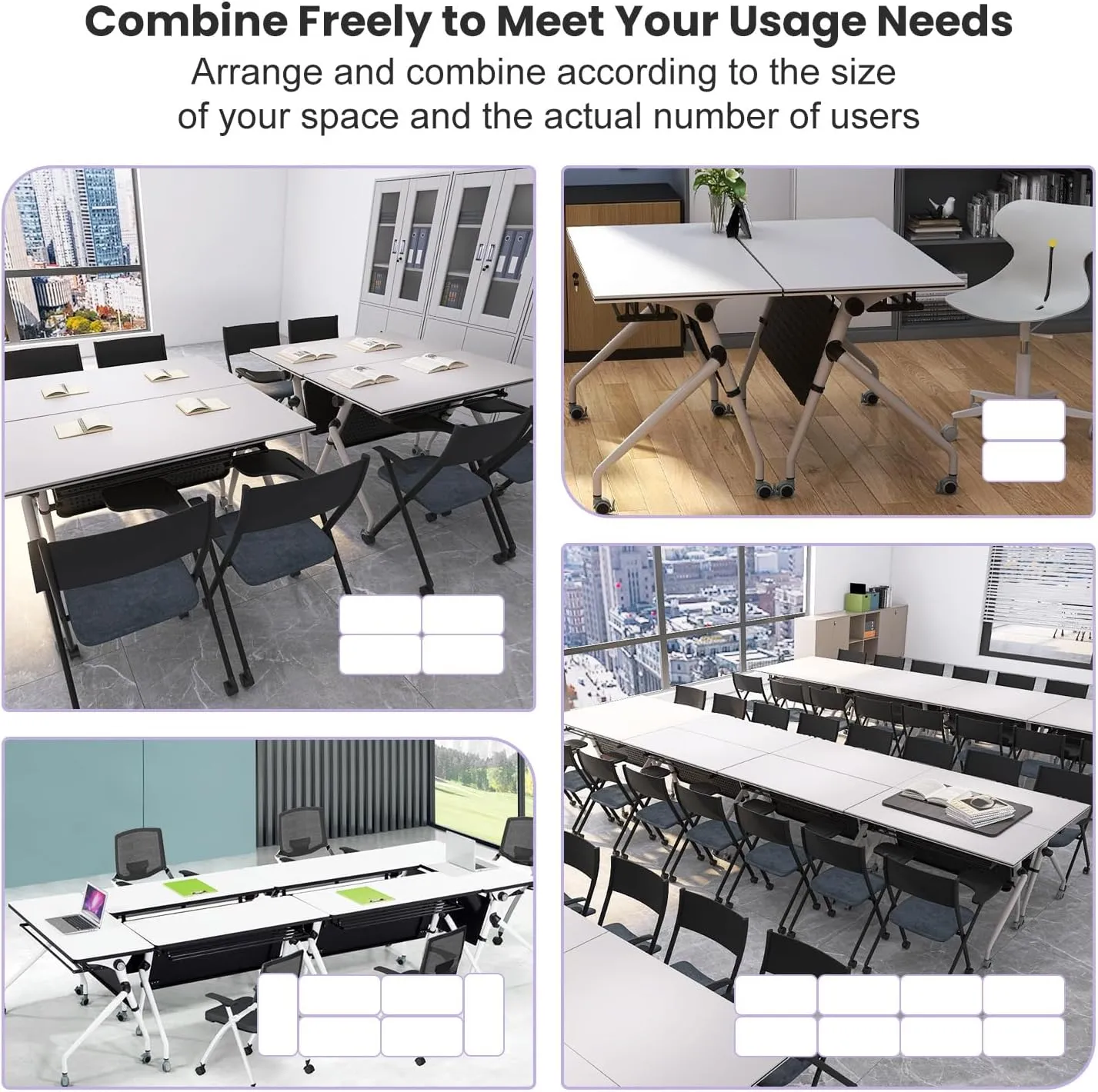 8pcs Modern White Office Conference Table,70.8Lx21.6Wx29.5H Inches Large Rectangle Meeting Table for 8-16 People,Folding Conferece Room Tables,Mobile Training Table Durable Seminar Boardroom Tables