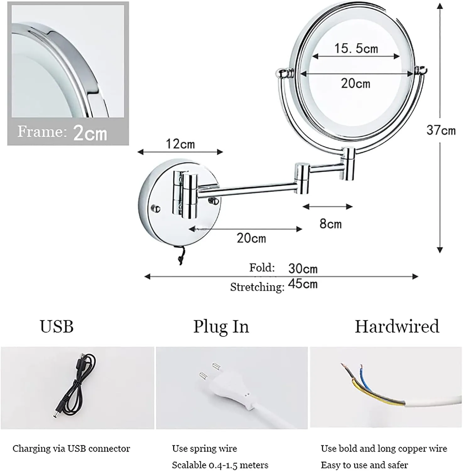 8" Hard Wired LED Lighted Makeup Mirror with Touch Screen Dimmable, Wall Mounted 2-Sided Rotatable 1X/10X Magnifying Cosmetic Beauty Mirror, Hotel HD Shaving Mirror,Rose Gold,1Color