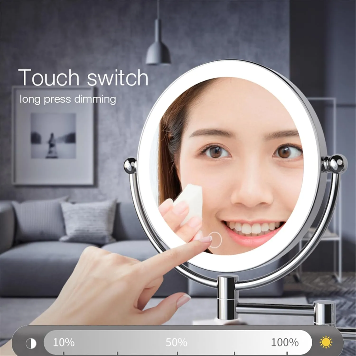 8" Hard Wired LED Lighted Makeup Mirror with Touch Screen Dimmable, Wall Mounted 2-Sided Rotatable 1X/10X Magnifying Cosmetic Beauty Mirror, Hotel HD Shaving Mirror,Rose Gold,1Color