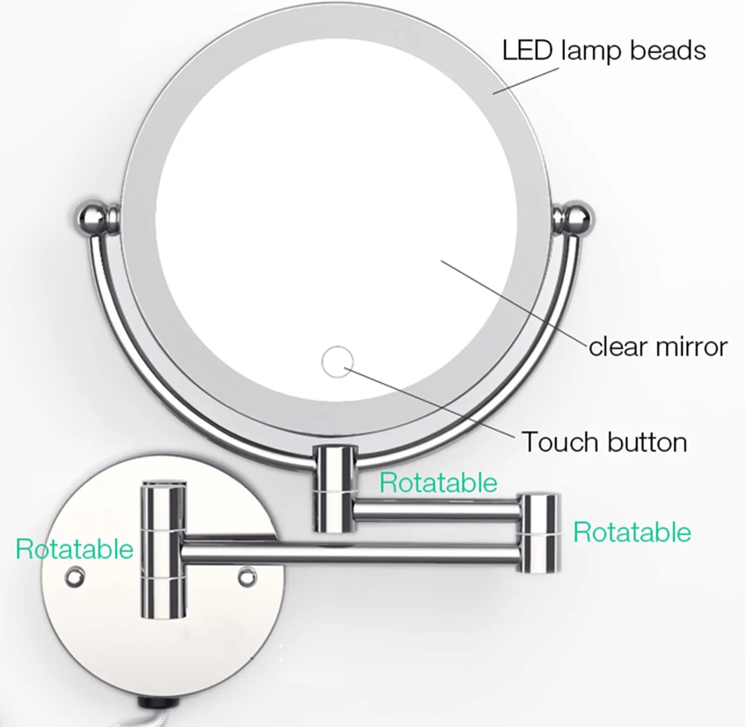 8" Hard Wired LED Lighted Makeup Mirror with Touch Screen Dimmable, Wall Mounted 2-Sided Rotatable 1X/10X Magnifying Cosmetic Beauty Mirror, Hotel HD Shaving Mirror,Rose Gold,1Color