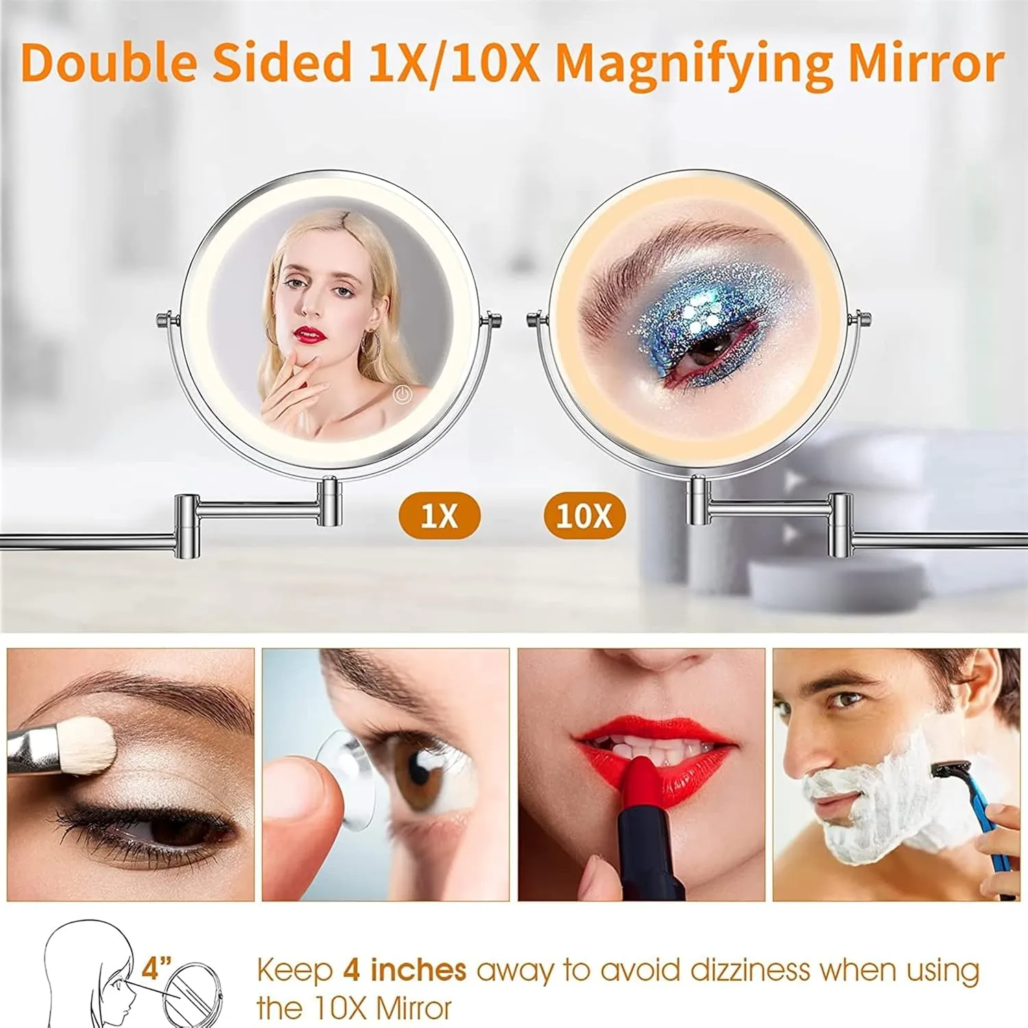 8" Hard Wired LED Lighted Makeup Mirror with Touch Screen Dimmable, Wall Mounted 2-Sided Rotatable 1X/10X Magnifying Cosmetic Beauty Mirror, Hotel HD Shaving Mirror,Rose Gold,1Color