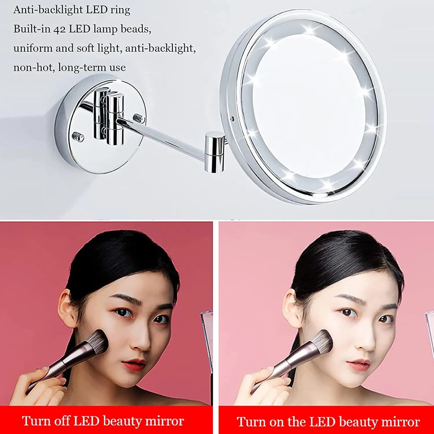 8" Hard Wired LED Lighted Makeup Mirror with Touch Screen Dimmable, Wall Mounted 2-Sided Rotatable 1X/10X Magnifying Cosmetic Beauty Mirror, Hotel HD Shaving Mirror,Rose Gold,1Color