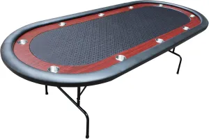 96" Foldable Table with Wooden Racetrack, Stainless Steel Legs, and Cup Holders - Black