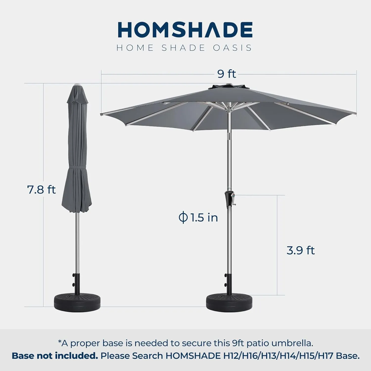 9ft Outdoor Patio Umbrella - Market Table Aluminum Umbrella, 5-Year Fade Resistant - UPF50  UV Protection with Push Button Tilt, Crank for Pool Deck and Garden (Dark Grey)