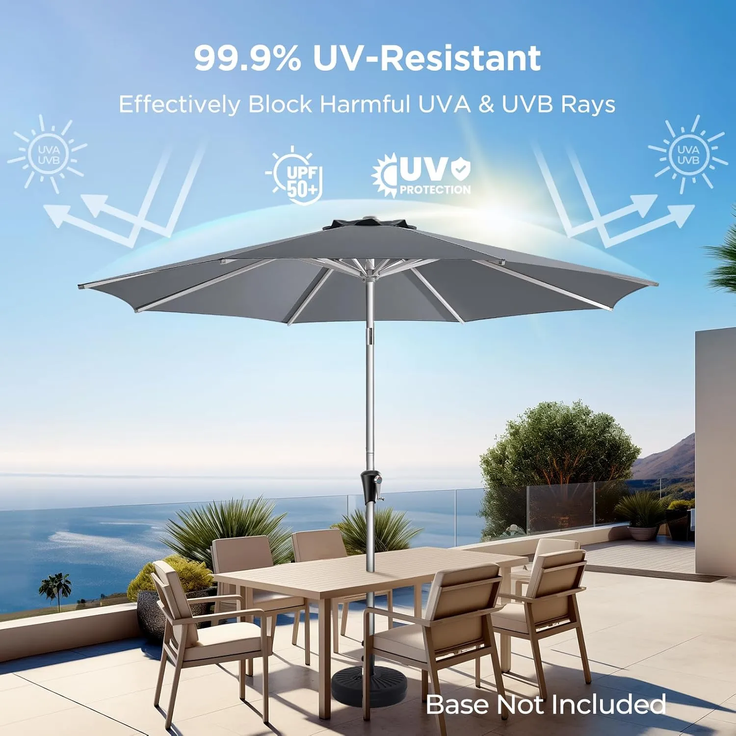 9ft Outdoor Patio Umbrella - Market Table Aluminum Umbrella, 5-Year Fade Resistant - UPF50  UV Protection with Push Button Tilt, Crank for Pool Deck and Garden (Dark Grey)