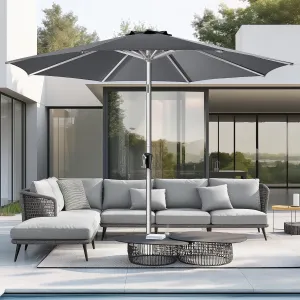 9ft Outdoor Patio Umbrella - Market Table Aluminum Umbrella, 5-Year Fade Resistant - UPF50  UV Protection with Push Button Tilt, Crank for Pool Deck and Garden (Dark Grey)
