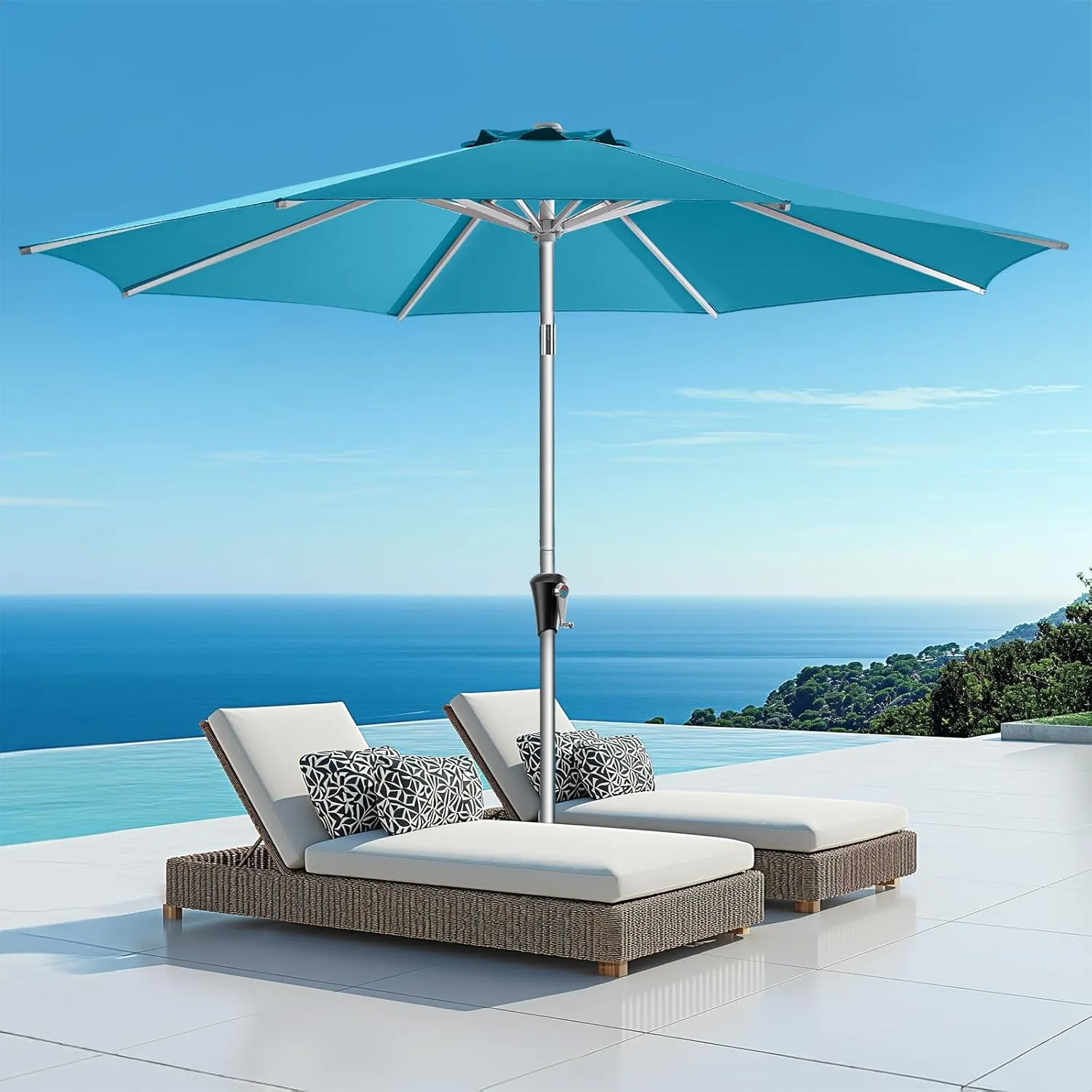 9ft Outdoor Patio Umbrella - Market Table Aluminum Umbrella, 5-Year Fade Resistant - UPF50  UV Protection with Push Button Tilt, Crank for Pool Deck and Garden (Light Blue)
