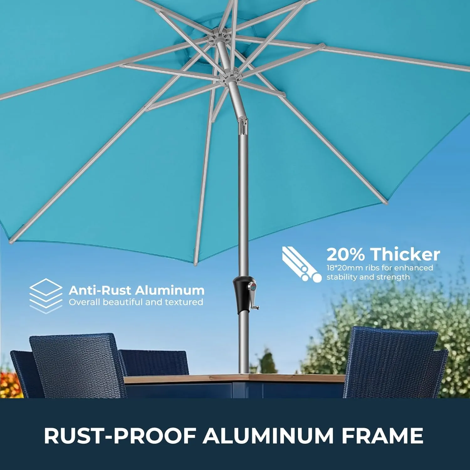 9ft Outdoor Patio Umbrella - Market Table Aluminum Umbrella, 5-Year Fade Resistant - UPF50  UV Protection with Push Button Tilt, Crank for Pool Deck and Garden (Light Blue)