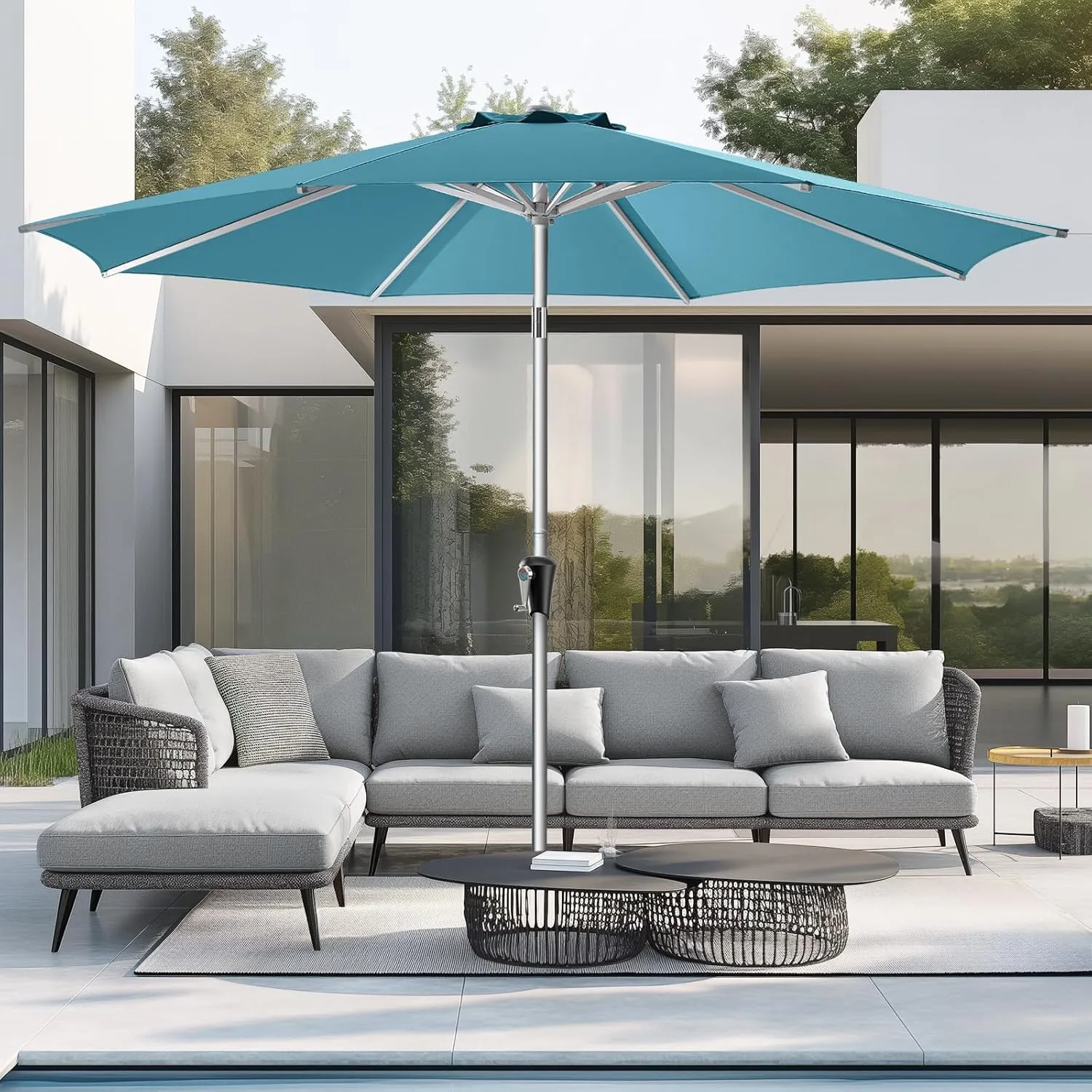 9ft Outdoor Patio Umbrella - Market Table Aluminum Umbrella, 5-Year Fade Resistant - UPF50  UV Protection with Push Button Tilt, Crank for Pool Deck and Garden (Light Blue)