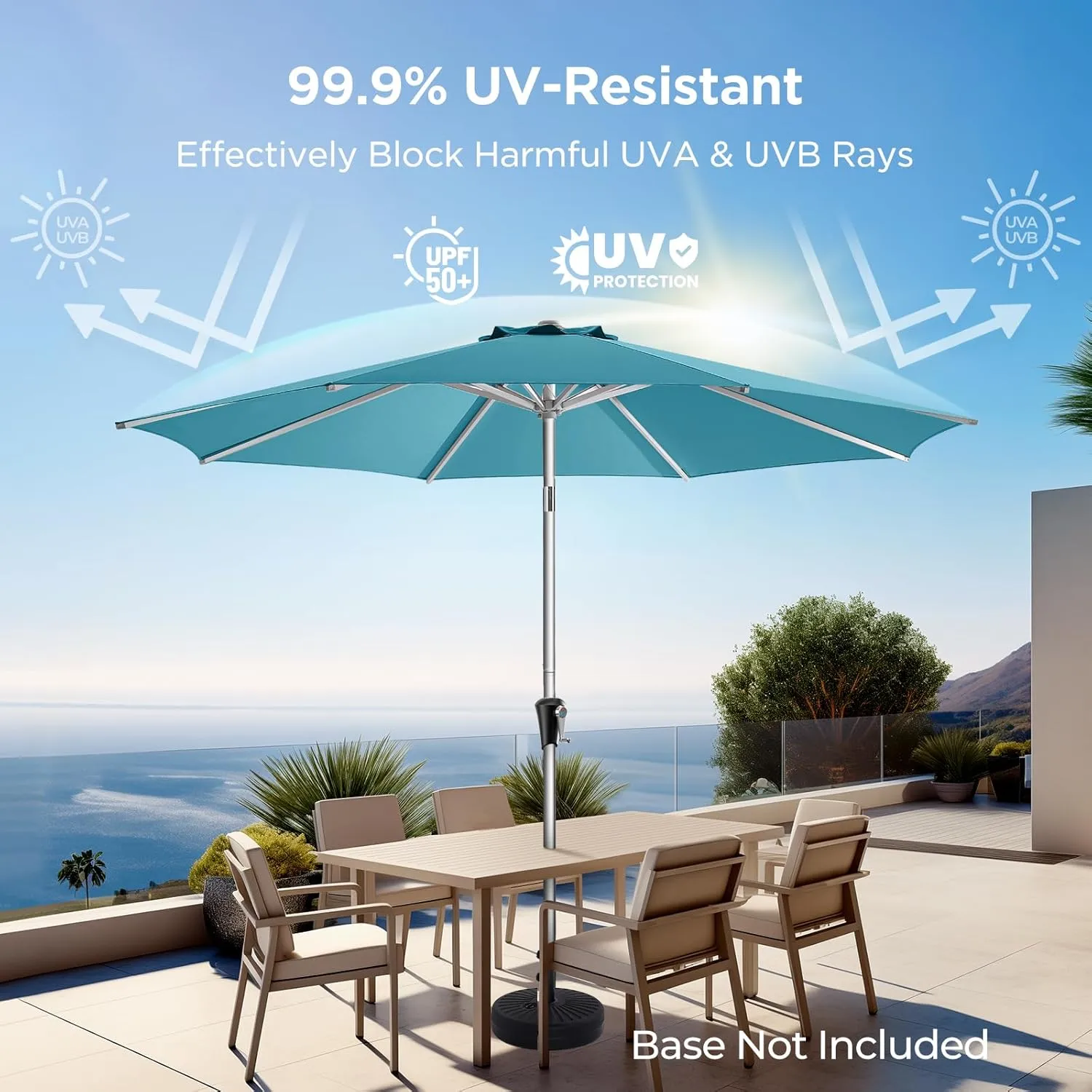 9ft Outdoor Patio Umbrella - Market Table Aluminum Umbrella, 5-Year Fade Resistant - UPF50  UV Protection with Push Button Tilt, Crank for Pool Deck and Garden (Light Blue)