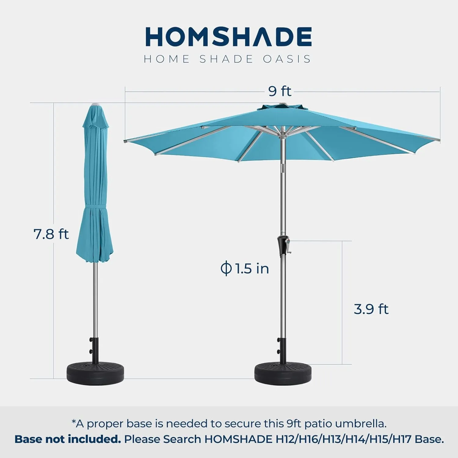9ft Outdoor Patio Umbrella - Market Table Aluminum Umbrella, 5-Year Fade Resistant - UPF50  UV Protection with Push Button Tilt, Crank for Pool Deck and Garden (Light Blue)