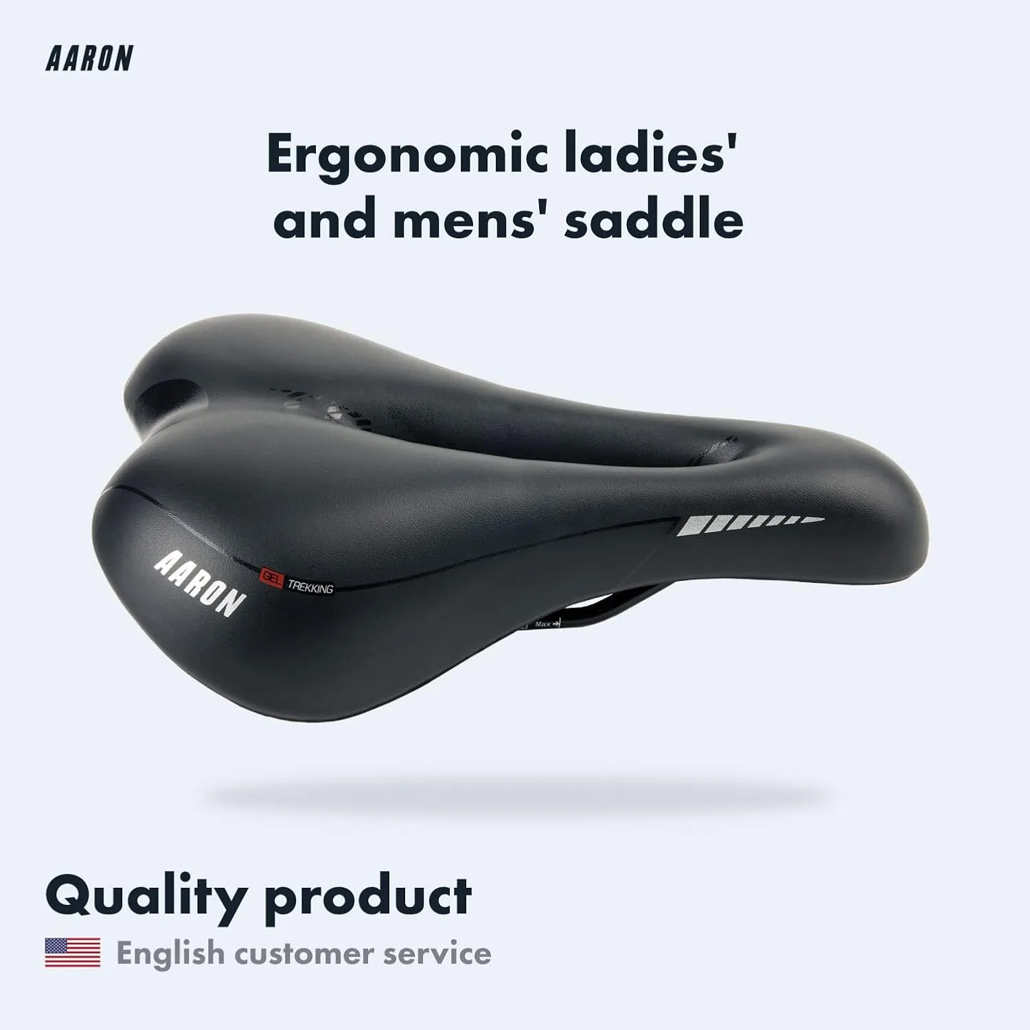 AARON - Bike Saddle with Gel Padding - Shock-Absorbing, Ergonomic and Comfortable - for Men and Women - Seat for E-Bike, Trekking Bike, Mountain Bike, Touring Bike - Black