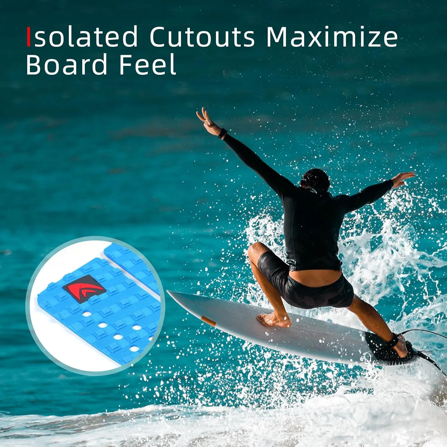 Abahub 9 Piece Surf Deck Traction Pad Premium EVA with Tail Kicker 3M Adhesive for Surfboard Longboard Shortboard Funboard Fish Skimboard Black/Blue/Brown/Gray/White/Orange/Navy Blue