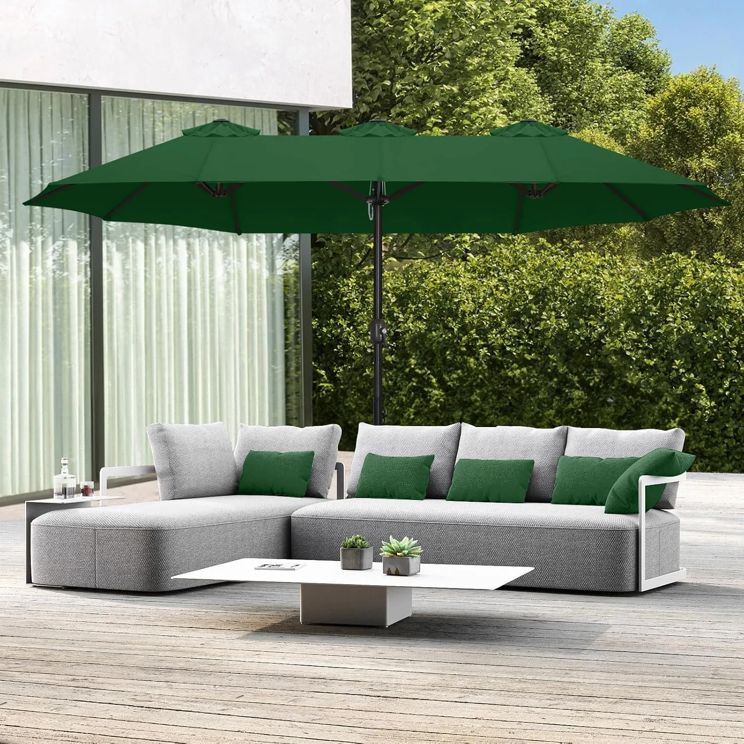 ABCCANOPY 15FT Double-Sided Aluminum Table Patio Umbrella Garden Large Umbrella,Swimming Pool, Green