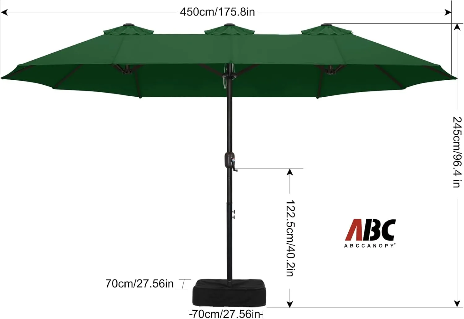 ABCCANOPY 15FT Double-Sided Aluminum Table Patio Umbrella Garden Large Umbrella,Swimming Pool, Green
