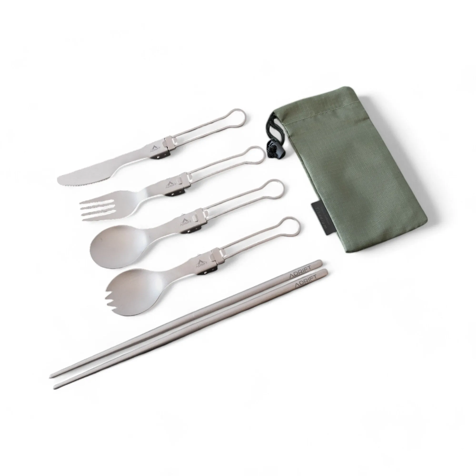 Adrift Allseason | Titanium 5-Piece Folding Cutlery Set – Ultralight, Portable