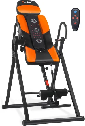 Advanced Heat and Massage Strength Training Inversion Table for Back Pain Relief,Heavy Duty Inversion Table 350 lbs Capacity with Wider and Thickened Backrest