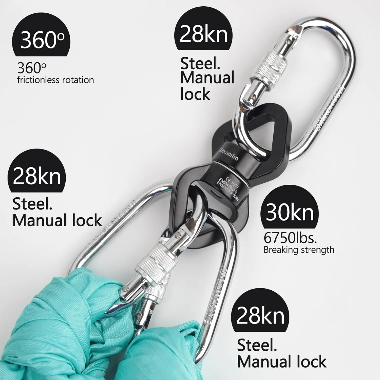 Aerial Silks Hardware Kit 30 KN Swing Swivel Aerial Yoga Hammock Rigging Aluminum Swivel Aerial Hoop Lyra Rotational Device Hanging Accessory