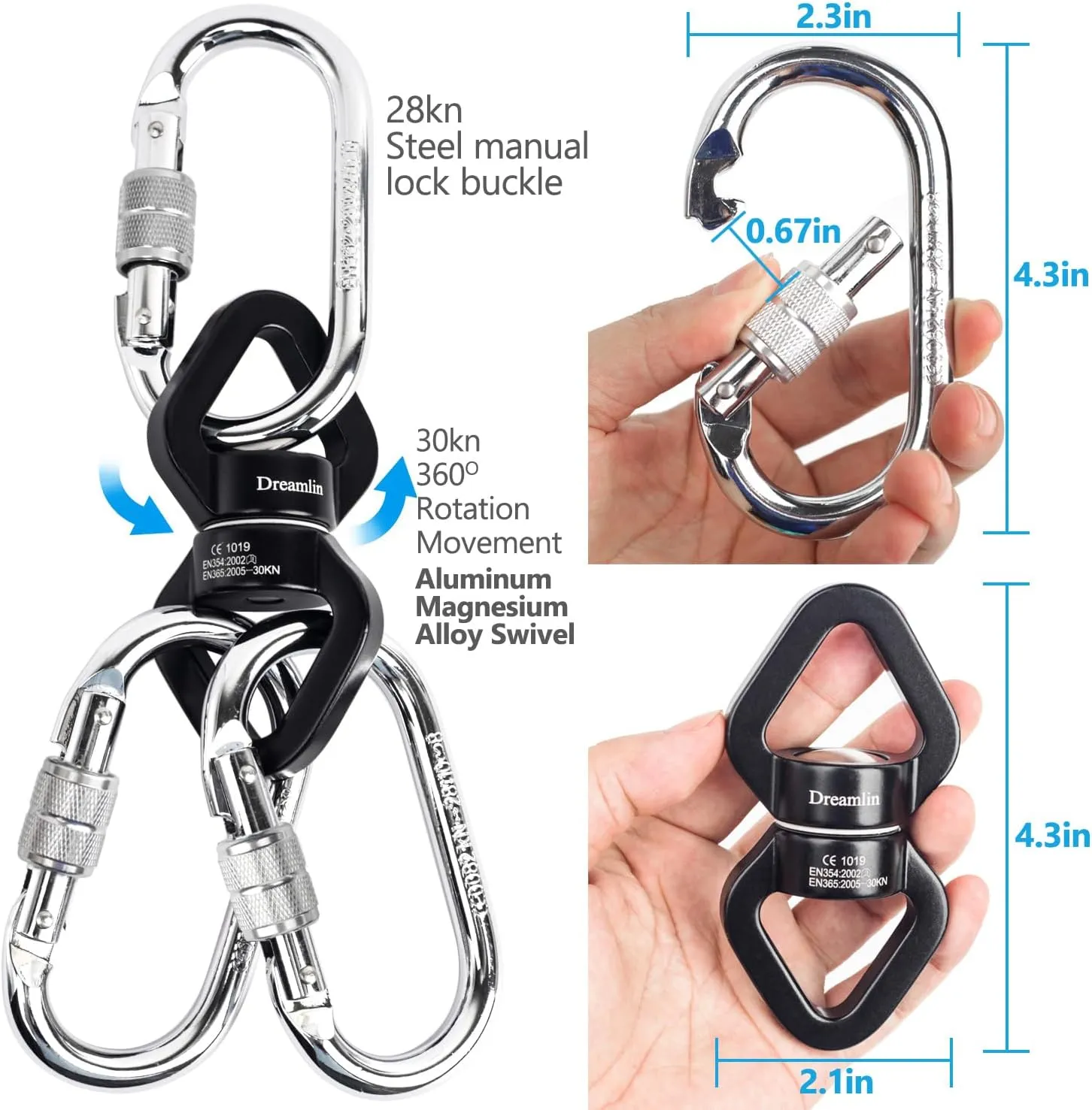 Aerial Silks Hardware Kit 30 KN Swing Swivel Aerial Yoga Hammock Rigging Aluminum Swivel Aerial Hoop Lyra Rotational Device Hanging Accessory