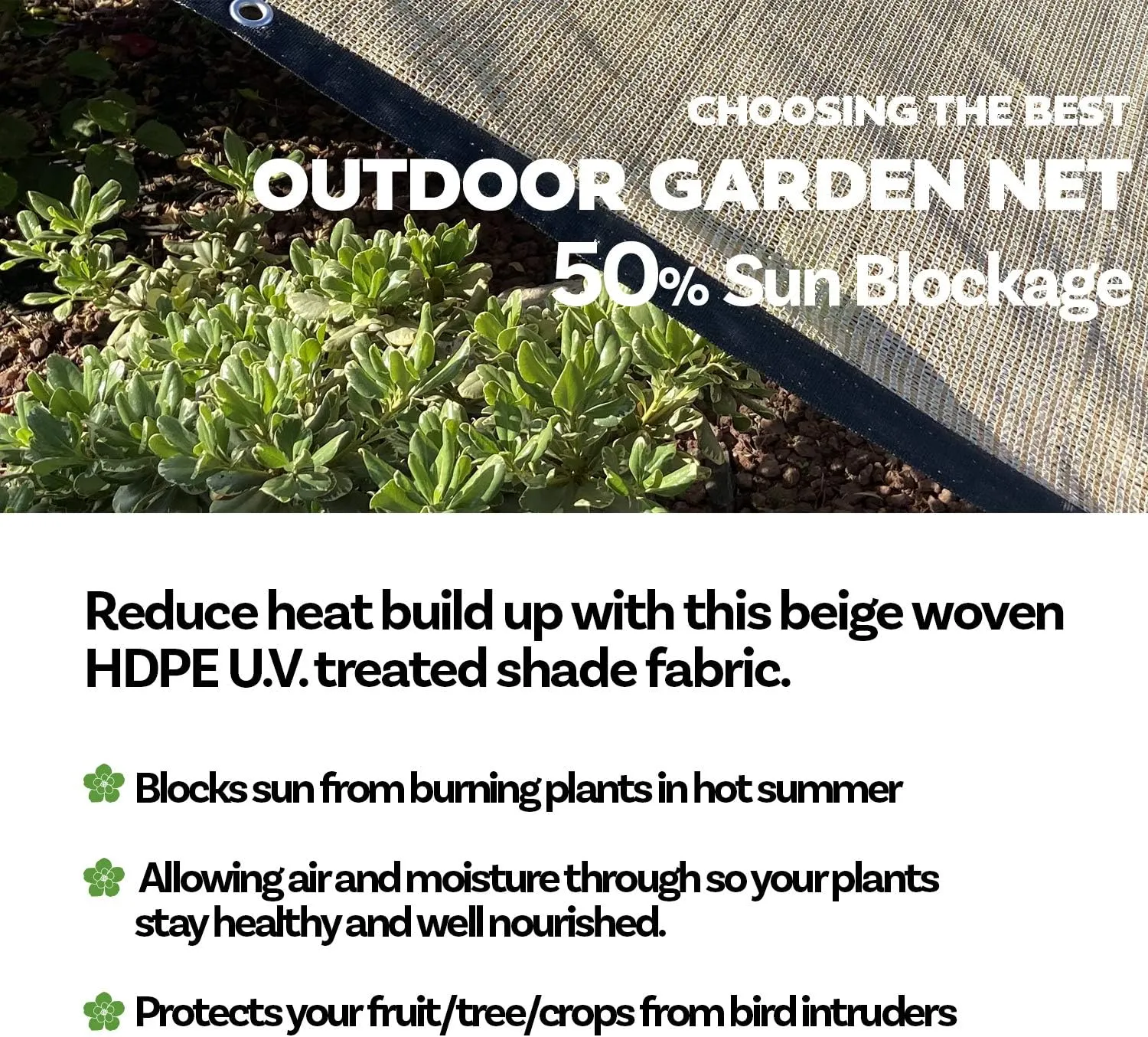 Alion Home HDPE 50% Sun Block Garden Netting Mesh (6' x 10', Beige)