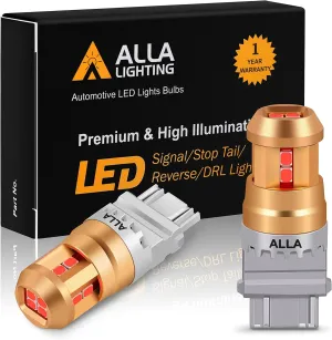 Alla Lighting Miniature 12V T25 Wedge 3156 3157 Red LED Turn Signal, Brake Tail Lights SMD Replacement for Motorcycles, Cars, Trucks