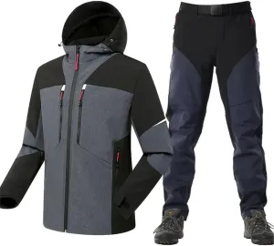 Alloaone Men Winter Camping Hiking Tracksuit Climbing Skiing Suit Waterproof Softshell Warm Outdoor Jackets Pants