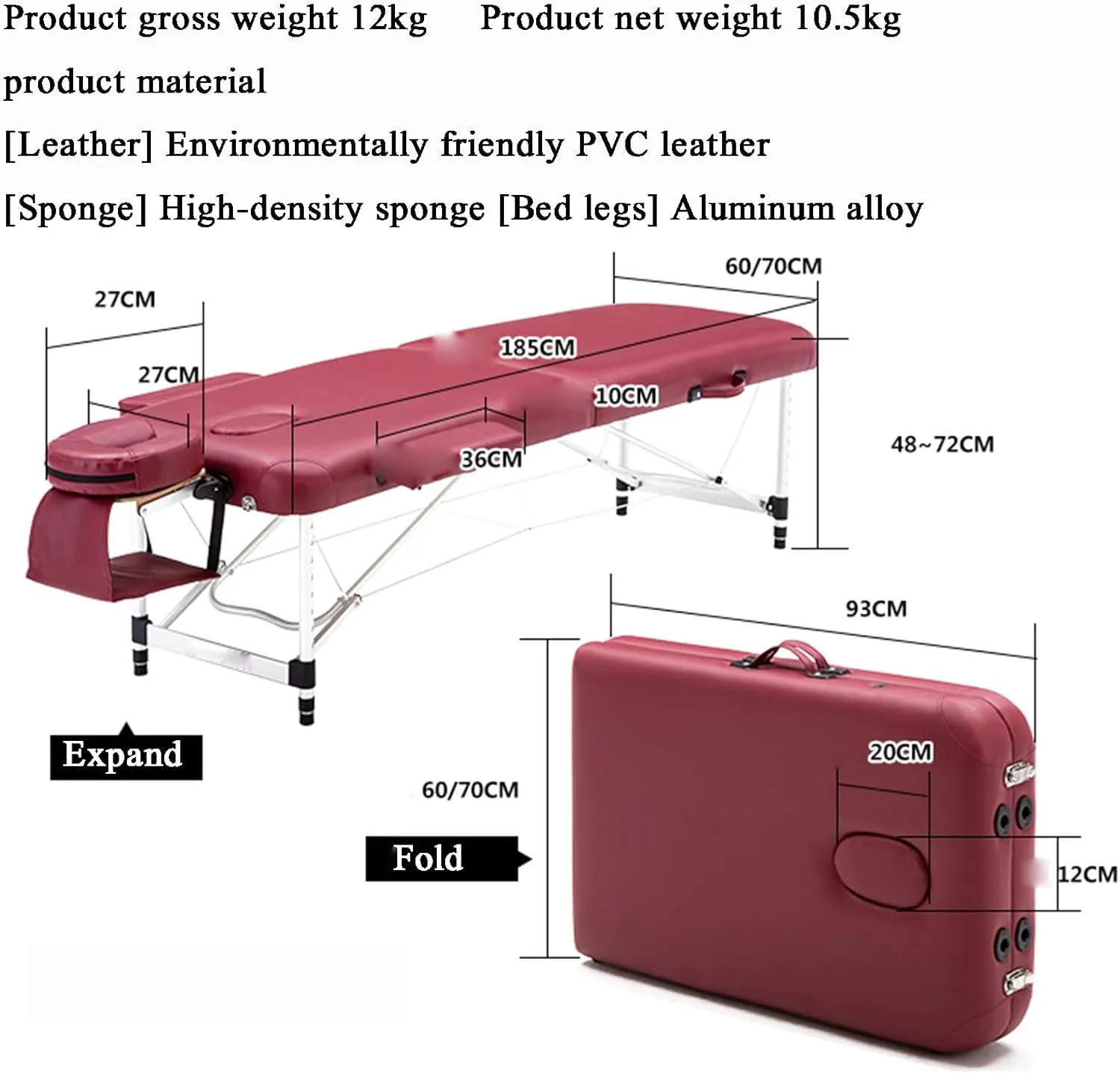 Aluminium Portable 2 Section Age Table Bed with Carry Bag Height Adjustable Foldable High Density Foam Armrest Ideal for Travel and Home Use