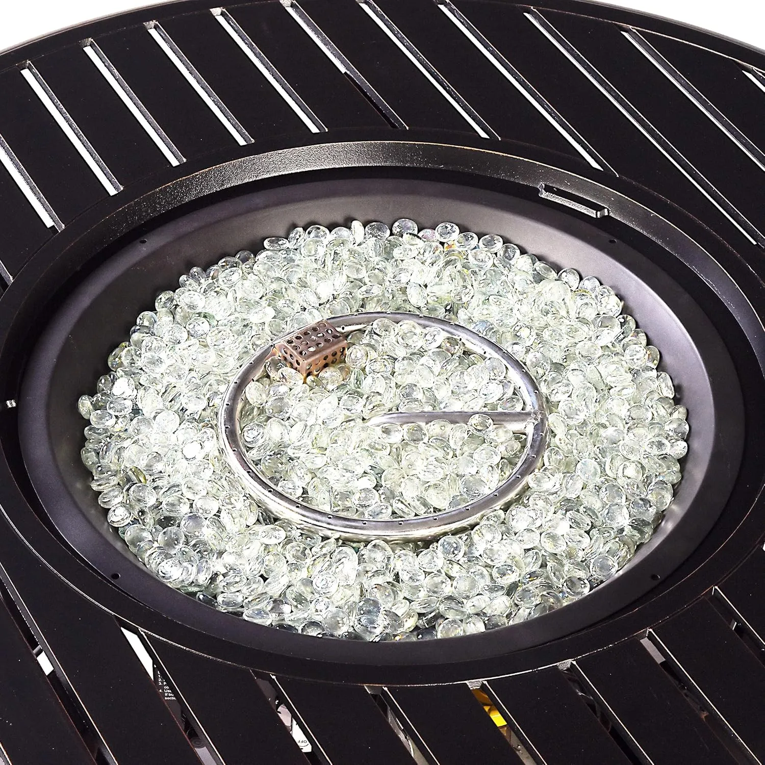 Aluminum 57,0000 BTU 44 in. Round Propane Black Fire Pit Table with Fire Beads, Lid, Propane Tank Cover and Table Fabric Covers in Copper Finish