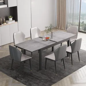 Aluminum Expandable Outdoor Dining Table, 3-Position Extensible Length Patio Dining Table for 6-10 Person, 91.7" L x 33.5" W Stone Plastic Tabletop with Umbrella Hole for Garden Porch Deck, Grey