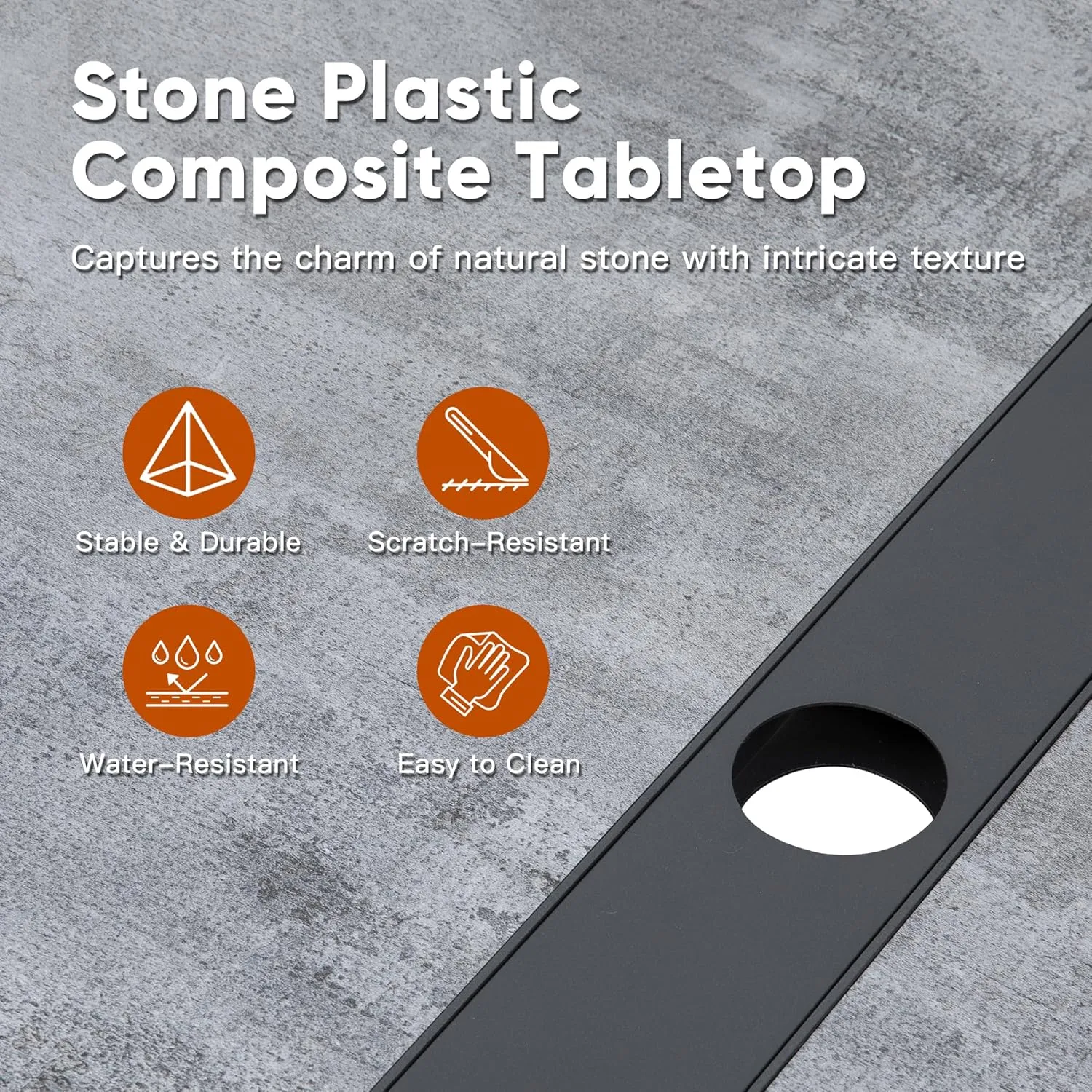 Aluminum Expandable Outdoor Dining Table, 3-Position Extensible Length Patio Dining Table for 6-10 Person, 91.7" L x 33.5" W Stone Plastic Tabletop with Umbrella Hole for Garden Porch Deck, Grey