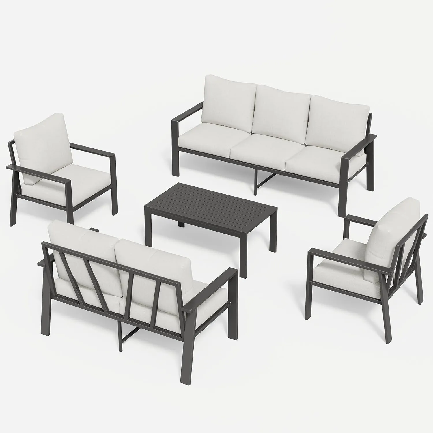 Aluminum Patio Furniture Set with Cushions 5-Piece Outdoor Sectional Metal Conversation Sofa Set with Coffee Table for Garden,Lawn,Backyard,Deck
