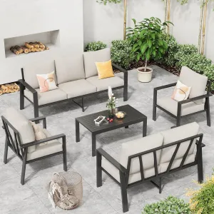 Aluminum Patio Furniture Set with Cushions 5-Piece Outdoor Sectional Metal Conversation Sofa Set with Coffee Table for Garden,Lawn,Backyard,Deck