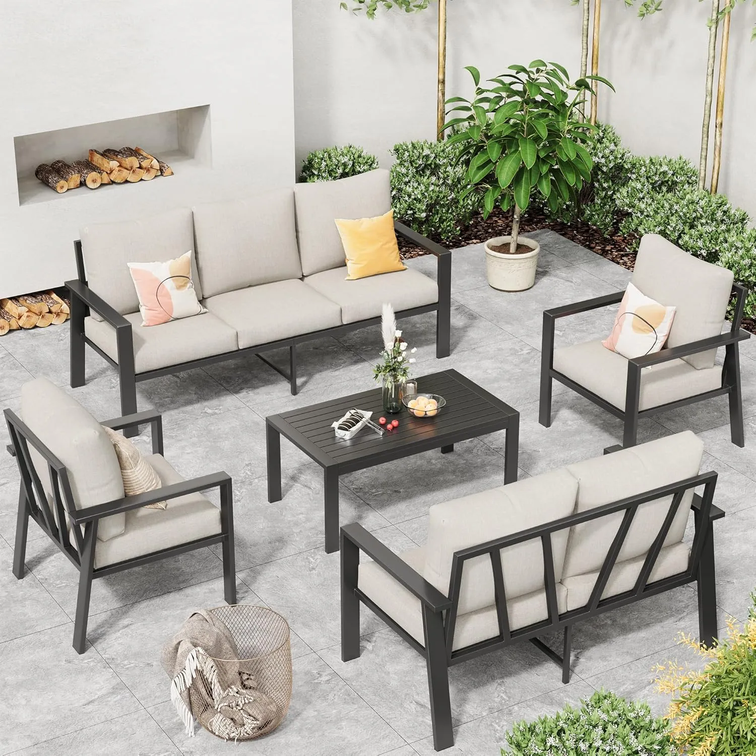 Aluminum Patio Furniture Set with Cushions 5-Piece Outdoor Sectional Metal Conversation Sofa Set with Coffee Table for Garden,Lawn,Backyard,Deck