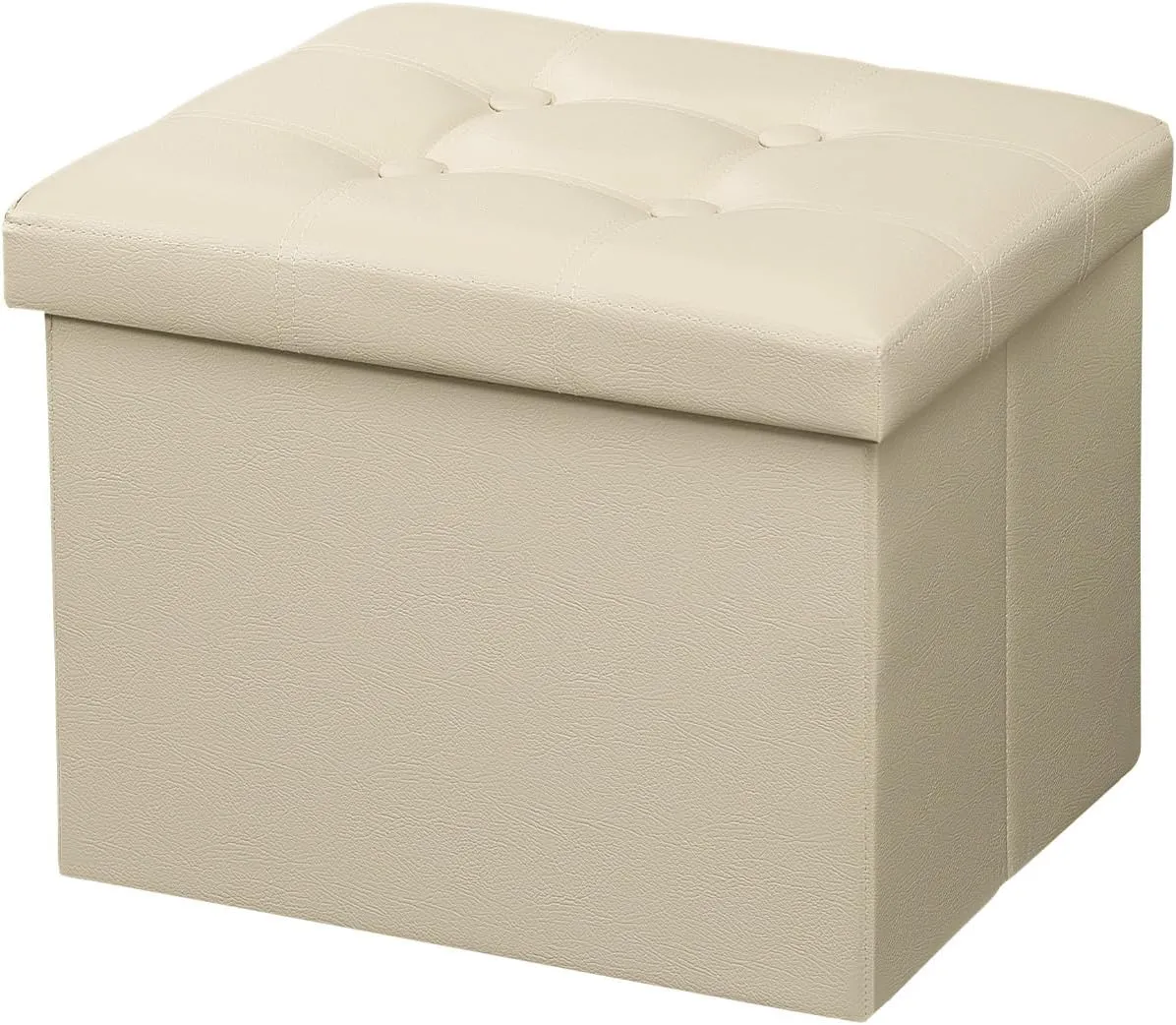 AmasSmile Storage Ottoman Folding Foot Rest Stool, Leather Footstool Bench, Short Ottoman Stool, Storage Foot Rest Store, Books (Beige, 17"*13"*13")