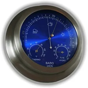 Ambient Weather WS-228TBH 9" Brushed Aluminum Contemporary Barometer with Temperature and Humidity, Metallic Radiant Blue