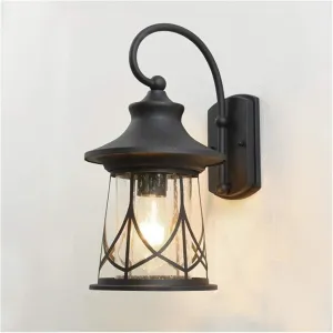 American Country Gooseneck Iron Outdoor Clear Glass Lantern Black Matte Finish Vintage Industrial Balcony Garden External Dusk Lighting Wall Sconce Edison E27/E26 (Col Brass(Dolphin Waves)